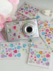 5pcs Random Color Mini Acrylic Rhinestone & Heart Shape Decor Diy Stickers For Journal, Camera, And Mobile Phone Back To School