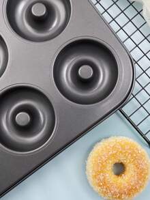 1pc 6-connected Donut Pan, Carbon Steel 6-compartment Mini Cake Pan Black, Baking Tool Suitable For All Seasons - Black - View 5