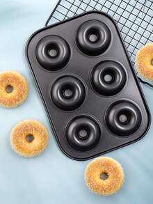 1pc 6-connected Donut Pan, Carbon Steel 6-compartment Mini Cake Pan Black, Baking Tool Suitable For All Seasons - Black - View 6