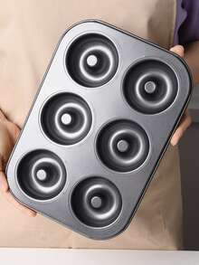 1pc 6-connected Donut Pan, Carbon Steel 6-compartment Mini Cake Pan Black, Baking Tool Suitable For All Seasons - Black - View 4