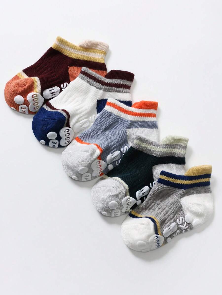 5對組幼兒字母印花防滑襪,帶有耳翼,舒適且適合日常穿著 - 彩色 - 查看 1