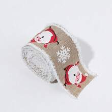 1卷 5.3cm 寬、200cm 長聖誕節帶有聖誕老人和雪花印花的人造粗麻邊緣絲帶,適用於禮品包裝裝飾 - 咖啡棕 - 查看 10