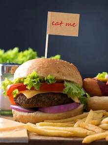 Approximately 100pcs/pack Party Food Decoration Toothpicks Flags ,including Fruit, Cake, Burger, Cocktail Flags With Label Cards - Brown - View 3