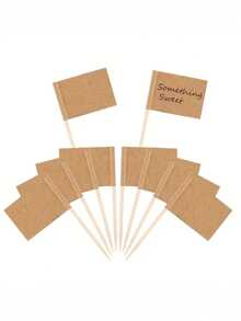 Approximately 100pcs/pack Party Food Decoration Toothpicks Flags ,including Fruit, Cake, Burger, Cocktail Flags With Label Cards - Brown - View 5