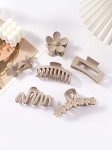 6 Piezas/set Gran Tamaño De Garra Para Cabello En Color Té Con Para Otoño E Invierno - Caqui - Ver 1