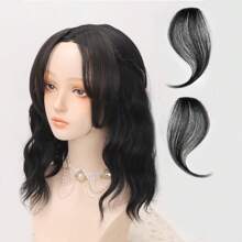 Women's Fringe Clip In Hair s Hairpiece 100% Natural Hair Middle Part Two Sides  Hair Piece Clip In Extensions - Black - View 5