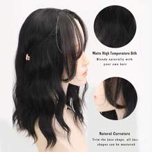 Women's Fringe Clip In Hair s Hairpiece 100% Natural Hair Middle Part Two Sides  Hair Piece Clip In Extensions - Black - View 4