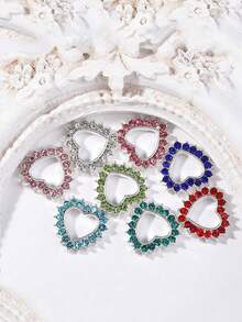 8 件爱心水钻美甲配件 3d 心形 DIY 指甲装饰水钻金属镶嵌水钻空心心形美甲水钻配件 - 粉色 - 查看 3