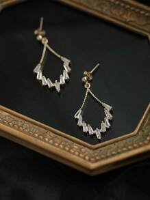 GAGAFEEL A Pair Of Sterling S925 Silver Vintage Simple Elegant Sparking Zirconia Hollow Plated With 14K Gold Fine Ear Studs For Women Girl Fashion Luxury Earrings Daily Life Jewelry Gift Holiday