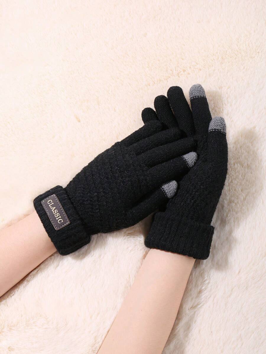 1 Cặp Găng tay cảm ứng mùa đông cổ điển cho nam Găng tay dệt kim lót nhiệt ấm áp có cổ tay co giãn Găng tay nhắn tin mùa đông - Nhiều màu - Xem 1