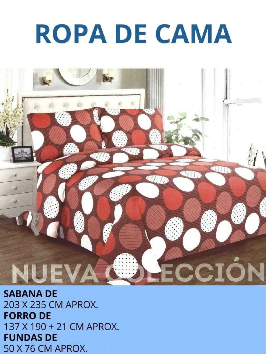 Juego de sábanas matrimonial 4 piezas - Rojo y blanco - Ver 1