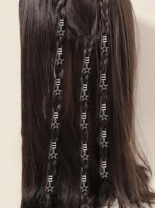 10pcs Star Decor Metal Hair Ring,Dreadlocks Beads Hair Braid Rings Clips Dread Locks Hair Braiding Metal Cuffs Decoration/Accessories Jewelry, Unisex Boho - Silver - View 1