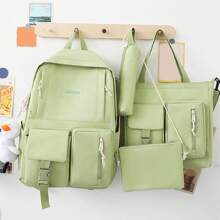 4入組帆布背包大容量學校書包 (42*30*12厘米) - 綠色 - 查看 2