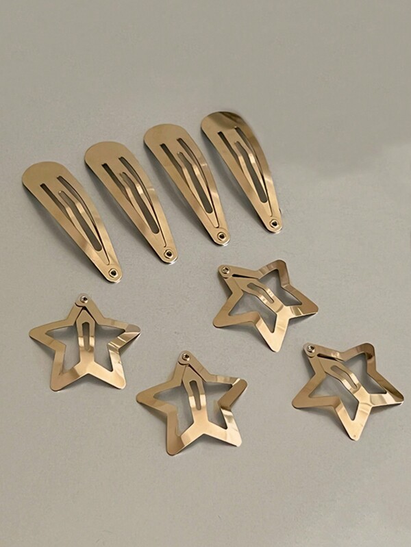 Set da 8 pezzi di accessori per capelli da donna, includenti fermagli per capelli a forma di stella metallica da 3 cm e forcine eleganti a forma di stella a cinque punte di colore oro, pinze per capelli a forma di artiglio da strada