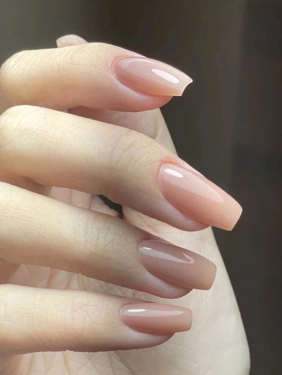 30入組/支新款長方形基本指甲貼，含1支指甲文件和1支啫喱膠壓貼指甲，指甲用品 - 杏色 - 查看 1