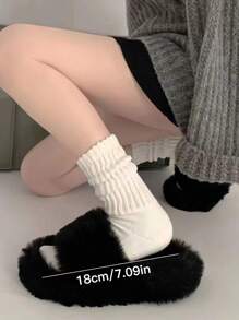 1pc Summer Plain Color JK Style Mid-Calf Length Socks, Thin Ruffle Socks, Versatile - White - View 7
