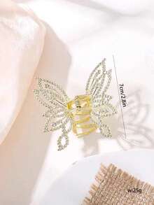 1個女性金色鑲鑽蝴蝶髮卡,甜美,多功能和高端髮卡,適用於高馬尾和後腦勺的髮髻 - 金色 - 查看 2
