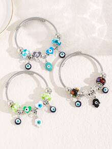 Colorful Diy Bracelet & Eye Shaped Hand Chain & Heart-Eye-Palm Pendant Set - Baby Blue - View 3