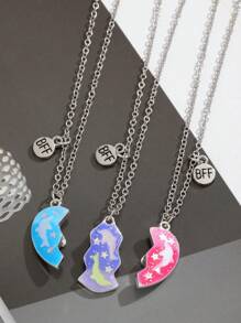 Juego De 3 Collar De Mejores Amigos Con Patrones De Delfín, Gota De Aceite Y Corazón, Perfecto Para Uso Diario - Multicolor - Ver 1