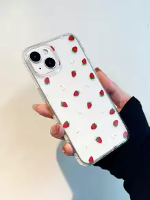 1 pieza Funda de teléfono celular transparente con diseño de fresa, funda blanda antichoque de TPU compatible con iPhone 16/16 Pro/16 Plus/16 Pro Max/15/14/13/12/11 - Multicolor - Ver 2
