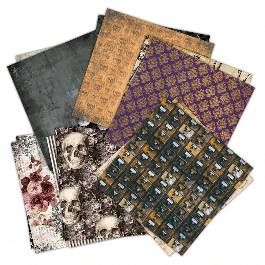 24pcs 6in Halloween DIY Photo Album Scrapbooking Notebook Material Paper Card Making Background Single-sided Pattern Paper Pocket Material Paper Album Carrier Handmade Greeting Card, Notebook Decor - Army Green - View 1