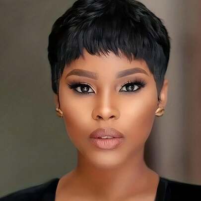 1pc Women's Short Black Wig, Suitable For Daily Wear, Easy To Wear, Made Of Synthetic Fiber