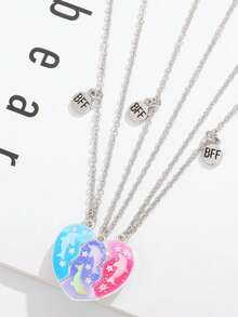 Juego De 3 Collar De Mejores Amigos Con Patrones De Delfín, Gota De Aceite Y Corazón, Perfecto Para Uso Diario - Multicolor - Ver 5