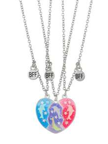 Juego De 3 Collar De Mejores Amigos Con Patrones De Delfín, Gota De Aceite Y Corazón, Perfecto Para Uso Diario - Multicolor - Ver 3