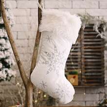 1pc Snowflake Embroidered Faux Pearl Decor Christmas Stocking Hanging Decoration - Silver - View 2