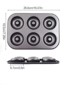 1pc 6-connected Donut Pan, Carbon Steel 6-compartment Mini Cake Pan Black, Baking Tool Suitable For All Seasons - Black - View 2