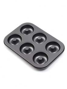1pc 6-connected Donut Pan, Carbon Steel 6-compartment Mini Cake Pan Black, Baking Tool Suitable For All Seasons - Black - View 8