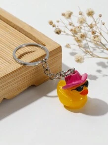 Cute Fashionable & Lovely Multicolor Duck Shaped Keychain/Bag Charm With Hat And Sunglasses, Suitable For Daily Use - Hot Pink - View 2