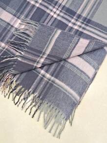 1pc Fringe Grid Pattern Patchwork Poncho Shawl With Tassel Hem, Warm For Autumn And Winter Daily Wear - Multicolor - View 4