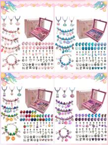 1套時尚合金亞克力歐洲彩色珠子吊飾diy手鍊套裝,適用於手鍊項鍊首飾製作配件,作為朋友婚禮和生日禮物的首飾用品 - 彩色 - 查看 8