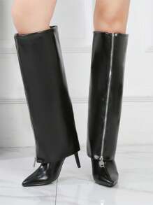 OMS European & American Fashion Thigh High Boots, Pointed Toe Slim Heel Long Boots, British Style Trouser Leg Boots