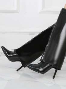 OMS European & American Fashion Thigh High Boots, Pointed Toe Slim Heel Long Boots, British Style Trouser Leg Boots