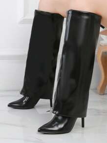 OMS European & American Fashion Thigh High Boots, Pointed Toe Slim Heel Long Boots, British Style Trouser Leg Boots