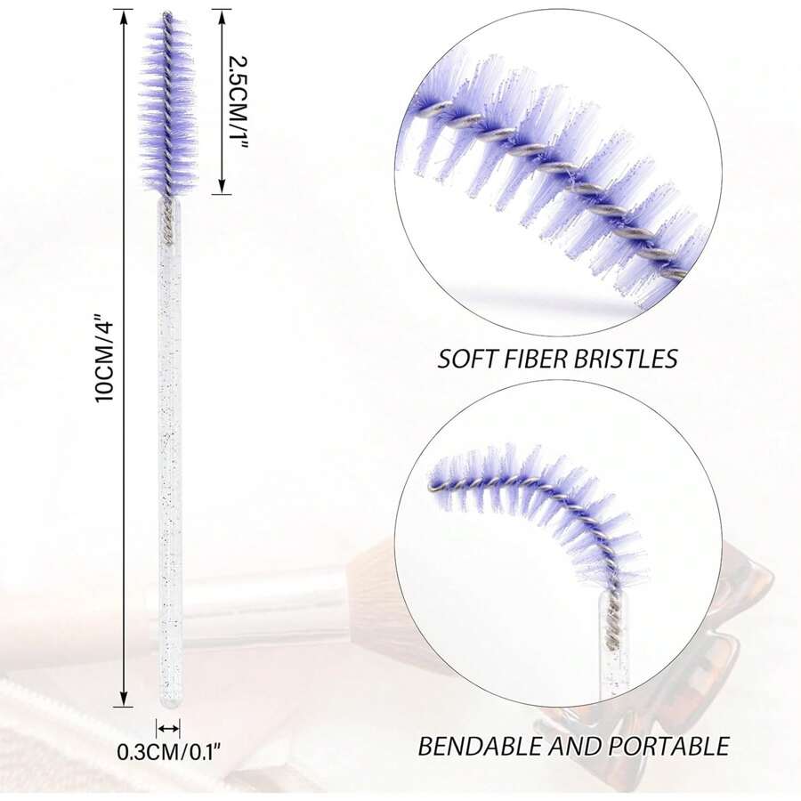50 Pieces Disposable Mascara Wands Bendable Eyebrow Brush Portable Eyelash Spoolies For Lash