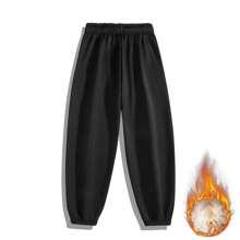 男士秋季休闲运动裤紧身慢跑裤带保暖内衬，抓绒材质，冬季款 - 黑色 - 查看 4