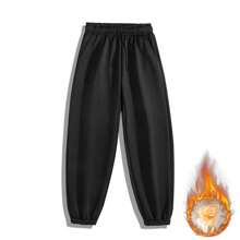 男士秋季休闲运动裤紧身慢跑裤带保暖内衬，抓绒材质，冬季款 - 黑色 - 查看 3