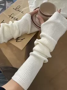 1 Đôi Găng tay len hở ngón thời trang màu trắng trơn dành cho nữ, thích hợp để mặc hàng ngày vào mùa thu đông để giữ ấm. Phụ kiện Halloween Găng tay mùa đông Găng tay lạnh - trắng - Xem 3