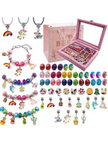 1套時尚合金亞克力歐洲彩色珠子吊飾diy手鍊套裝,適用於手鍊項鍊首飾製作配件,作為朋友婚禮和生日禮物的首飾用品 - 彩色 - 查看 11