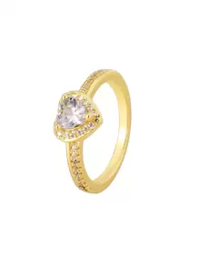 Charm-In 1 件 18K 镀金铜戒指，镶嵌白色锆石心形，适合女士 - 白色 - 查看 14