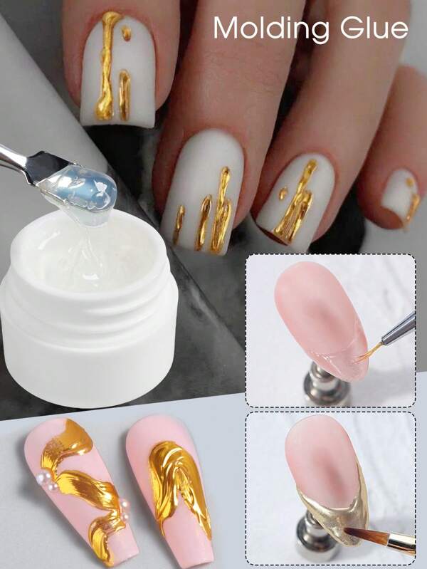 Gel Adhesivo 5 En 1 De Refuerzo De Gel De 5 Ml, Gel De Moldeo Y Pintura Metálica Para Polvo De Brillo De Espejo, Modelado, Grabado Y Para Aplicar Piedras De Diamante, Joyas, Perlas Y Cristales En La Arte De Uñas