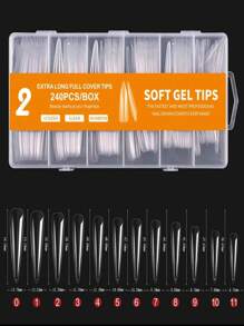 Caja con 240 de Uñas Punta, Postizas Tip Completo Press On , estético transparente súper largo tubo de agua clavos de mezclilla uñas puntiagudas uñas de ballet parche de uña falsa - transparente - Ver 2