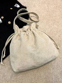 1只純色束口細節女士肩袋 - 米色 - 查看 4