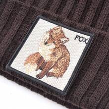 1pc Unisex Fox Embroidery Patch Knit Beanie Hat, Couple Style Suitable For Daily Casual Wear - Brown - View 5
