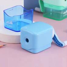 1pc Automatic Electric Pencil Sharpener With Hand Crank, Specialized For Student And Professional Use - Blue - View 2