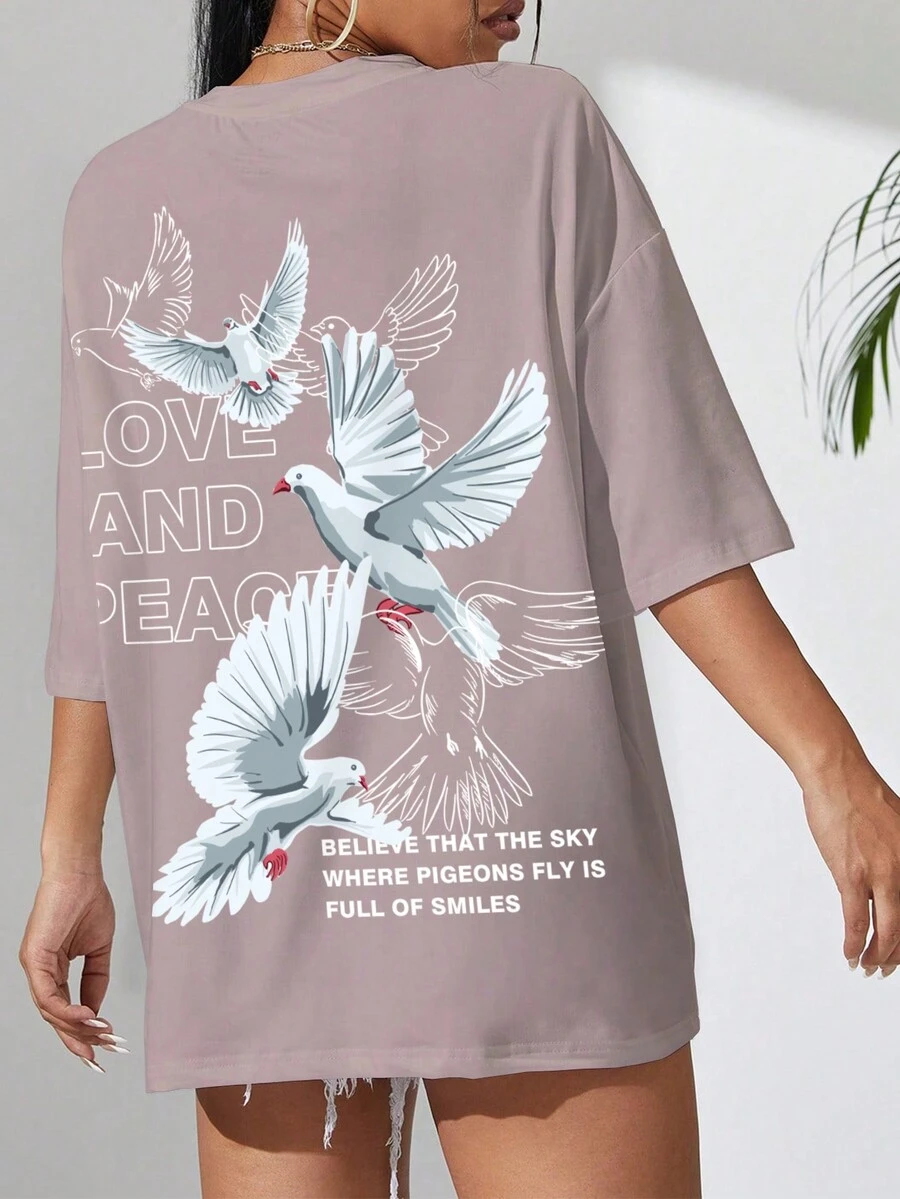 1件女式時尚寬鬆印花休閒t恤上衣