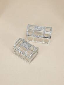 12pcs Transparent Gift Box Chocolate Container Decoration Gift Can Hollow Candy Box Chocolate Container Decoration Gift Can Decoration Wedding Party - Silver - View 4